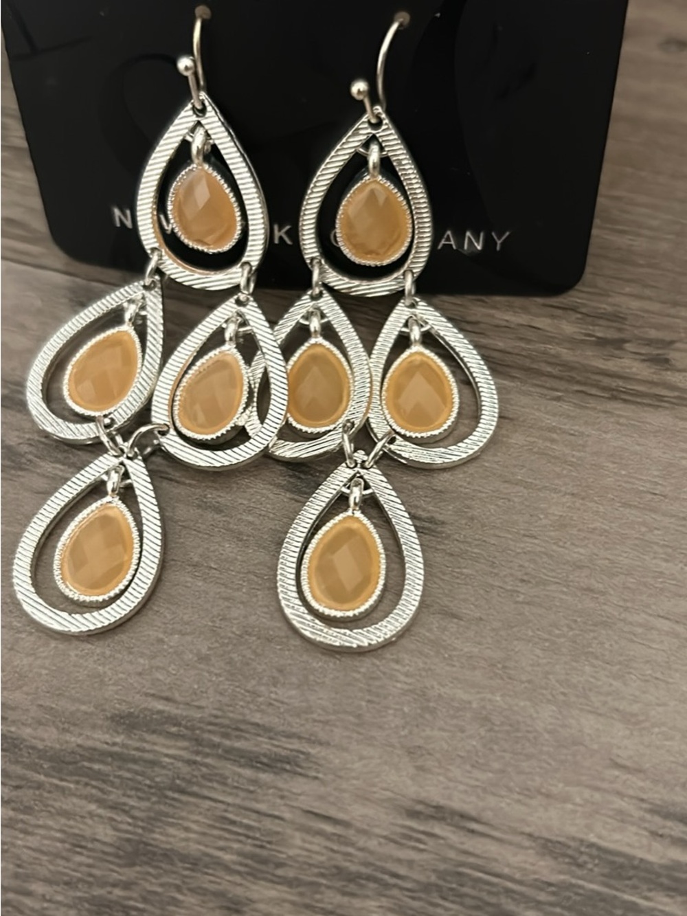 New York & Company Silver-Tone Chandelier Earrings with Amber Drops